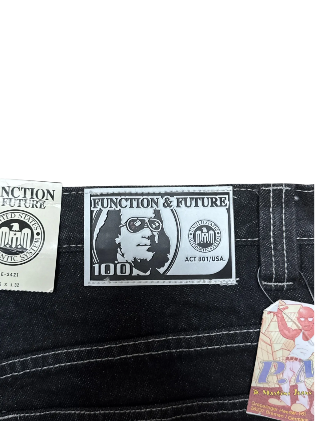 [V0878de] Vintage y2k Function & Future schwarze baggy jeans