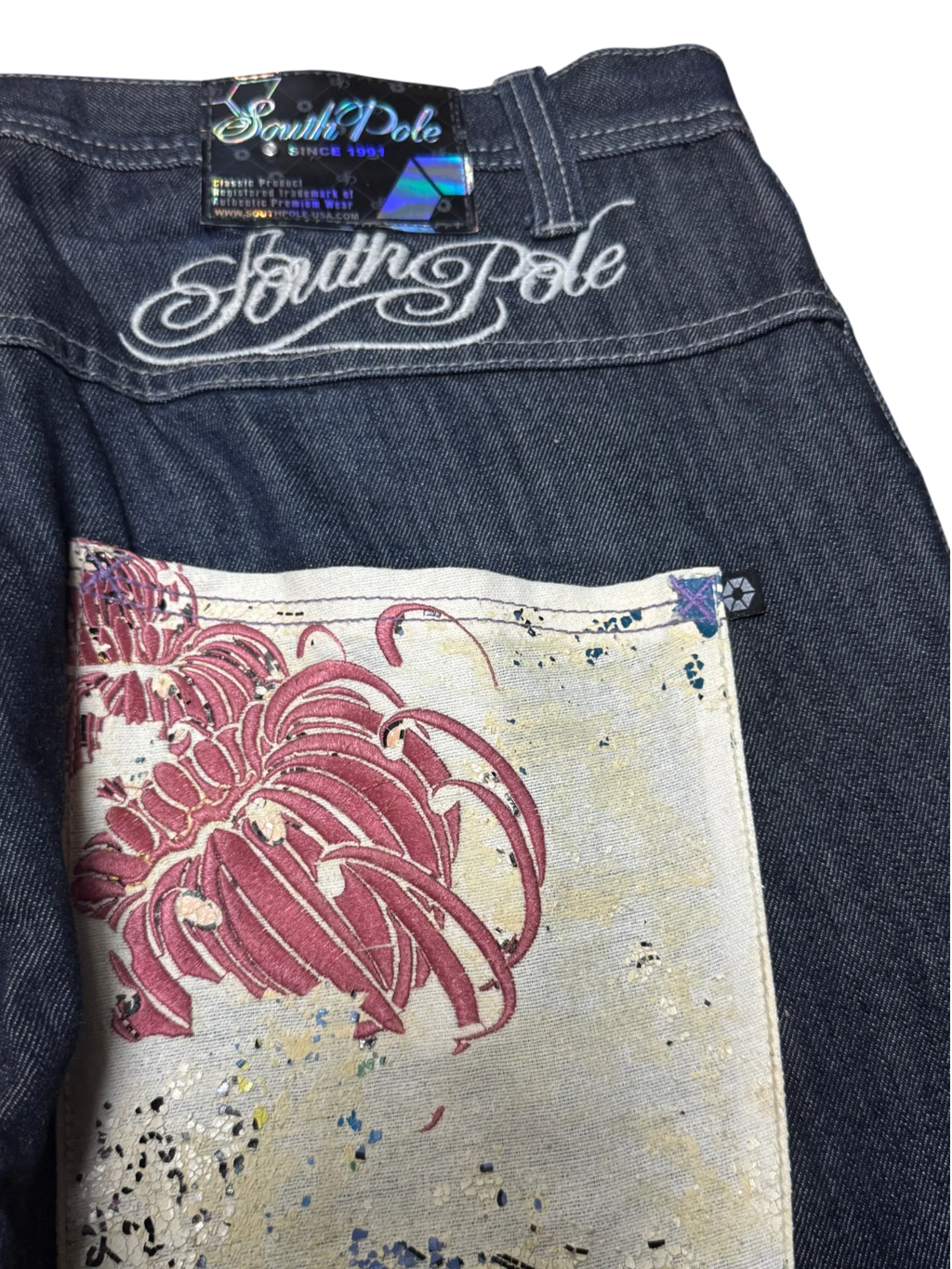 [V1049de] Vintage y2k Southpole marineblaue baggy jeans (Japanese Koi)